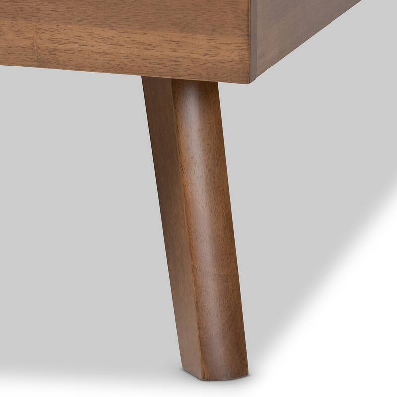 Queen Size Platform Bed - Upholstered Fabric Bed with Headboard & Slats - Dark Grey & Walnut Finish