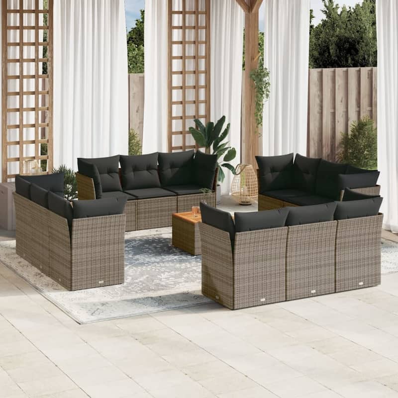 vidaXL Patio Sofa Set with Cushions Outdoor Furniture 13 Piece Poly Rattan - 21.7 x 21.7 x 14.6 - Gray