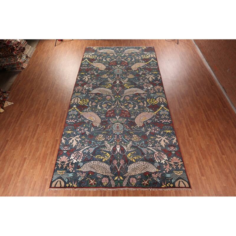 Animals Design Blue Ziegler Large Area Rug Hand-Knotted Wool Carpet - 10'2"x 19'5"