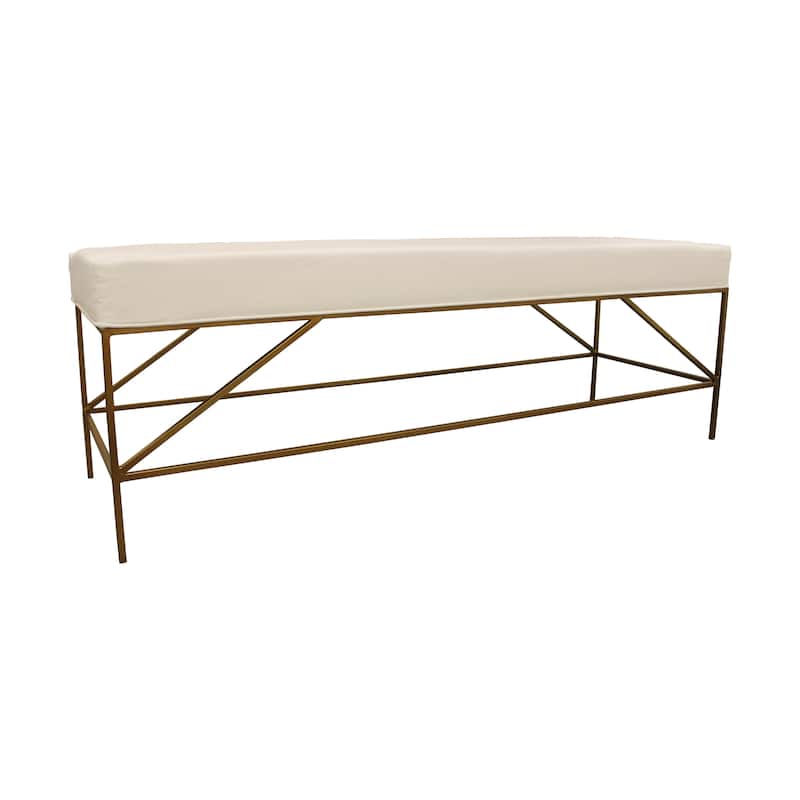 Hill Linen Upholstered Bench with Antique Brass Finished Iron Frame