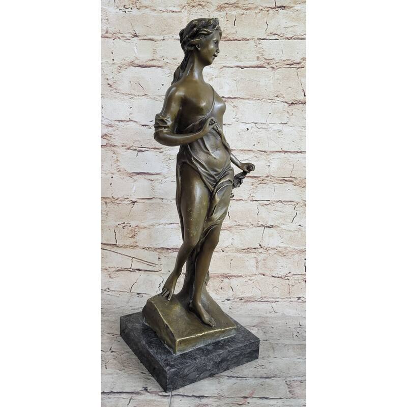 Signed Moreaue Royal Roman Goddess Picking Flowers Bronze Statue Sculpture Art