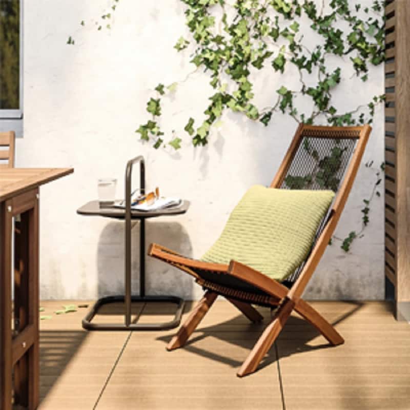 Folding Roping Solid Wood Outdoor Chair, Modern Low Profile Lounge Chair for Patio, Backyard, Deck, Porch, Poolside Garden, Lawn