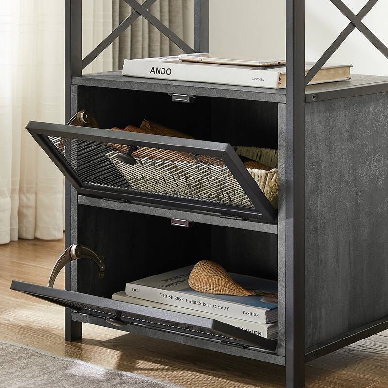 VECELO Modern End Table with 3-tier Storage Shelves, Nightstands with Charging Station(Nightstand Set of 2)