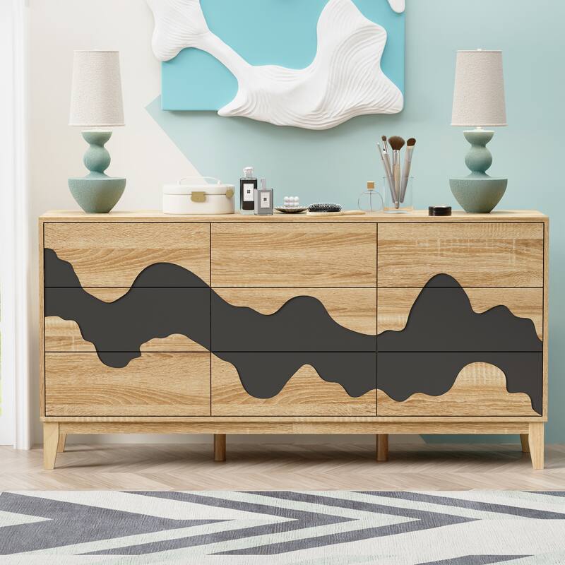 63" Wide 9 Drawer Dresser Dresser Storage Cabinet