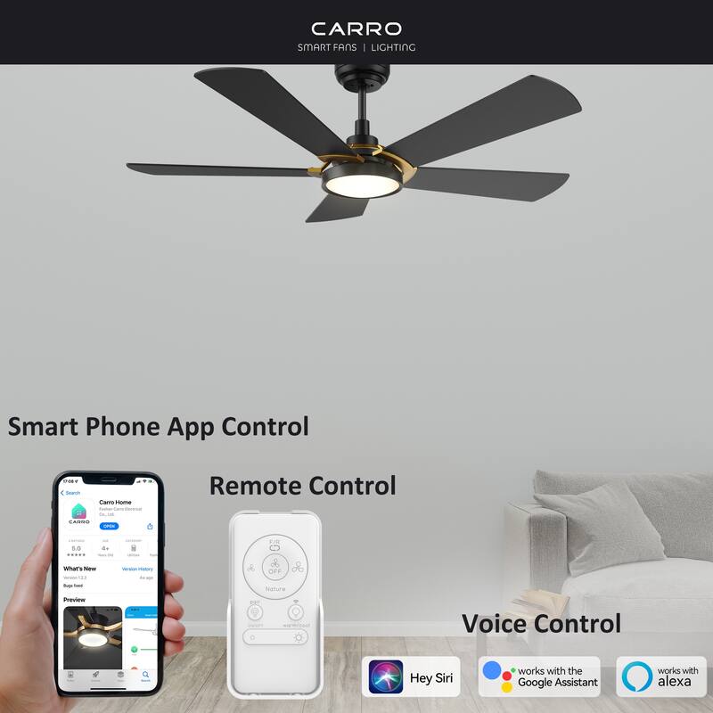 CARRO Bariington 52" Smart Ceiling Fan with Light and Remote Control-Downrod