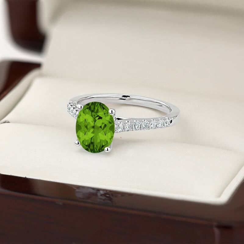 Auriya 1 1/2ct Fancy Oval Peridot and Diamond Engagement Ring 1/4ctw 14k Gold