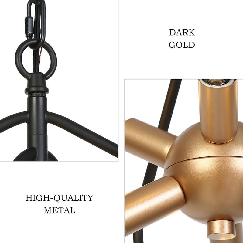 Modern Geometric 6-Light Black Gold Chandelier Sputnik Large Pendant Light Fixture for Kitchen Dining Room - 28.3 " × 19.7 "