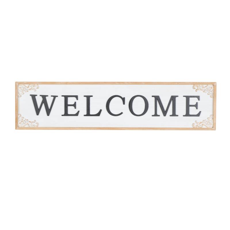 White Wooden Welcome Sign Home Wall Decor with Scroll Details