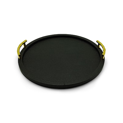 Green Gray Round Tray W/Handles