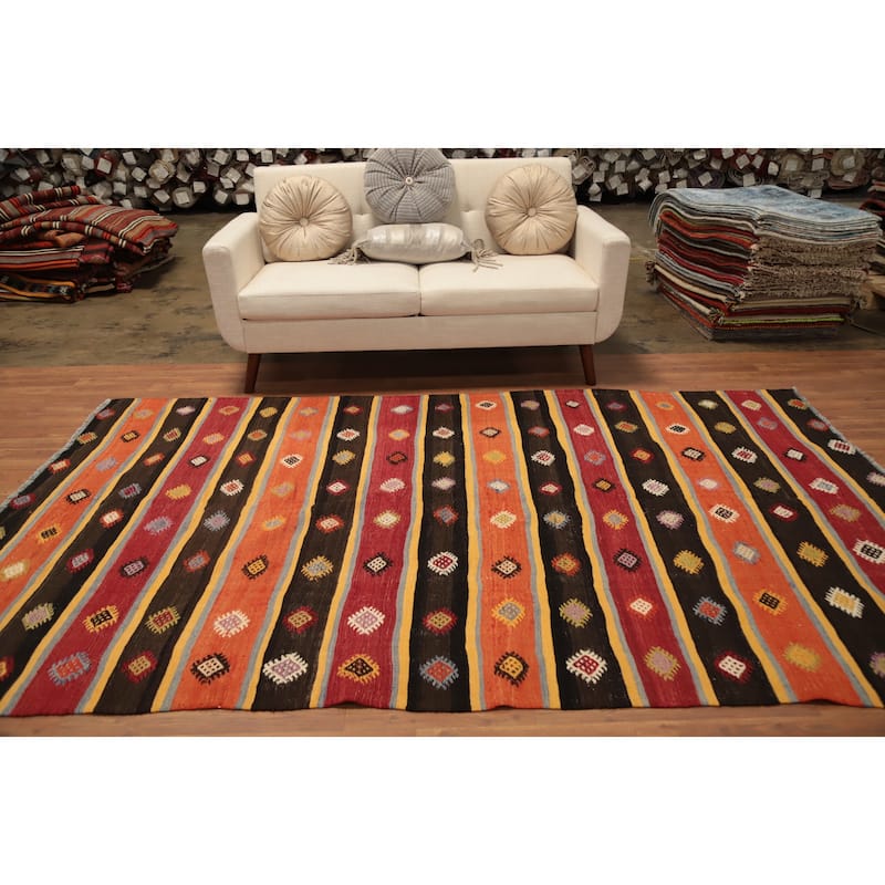 Hand Woven Oriental 100% Wool Carpet Southwestern Tribal Multi-Colored Kilim Area Rug - 9' 4'' X 5' 6''