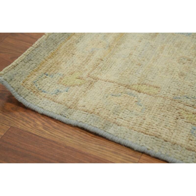 Handmade Gray Oushak Vegetable Dye Area Rug, Floral Geometric Carpet - 11' 9'' X 9' 2''