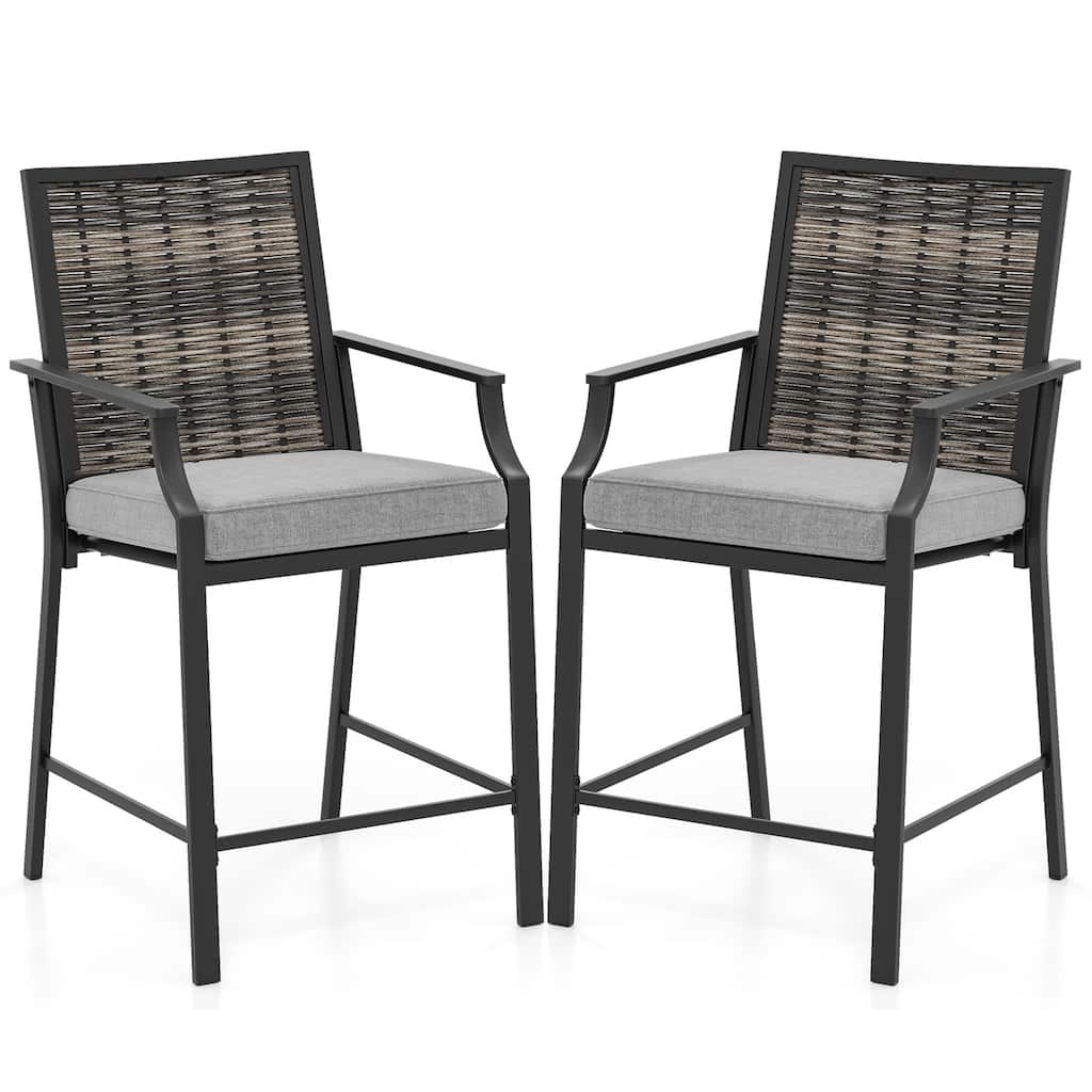 Gymax Patio Bar Stools Set of 2 w/ Armrest Fabric Seat & Heavy-Duty