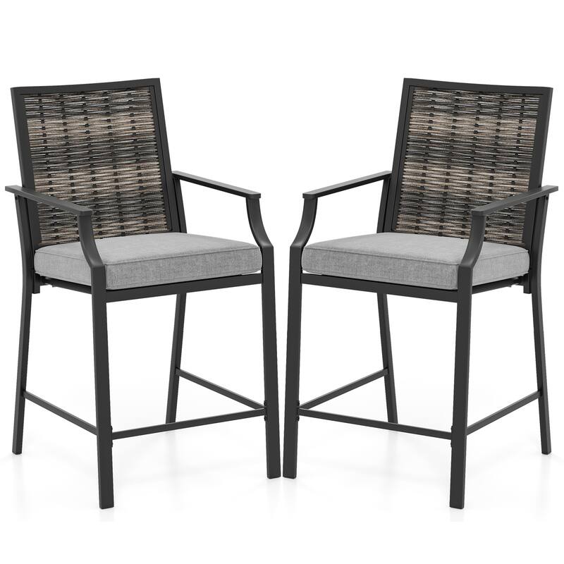 Gymax Patio Bar Stools Set of 4 w/ Armrest Fabric Seat & Heavy-Duty