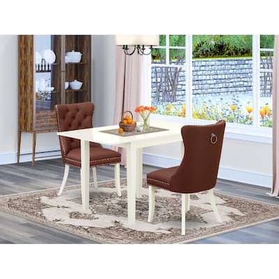 HomeStock 3-Pc Linen White Finish Rectangular Solid Wood Top With Dropleaf Dining Table Set