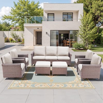 Pocassy Outdoor Sofa with Swivel Chairs Funiture Set