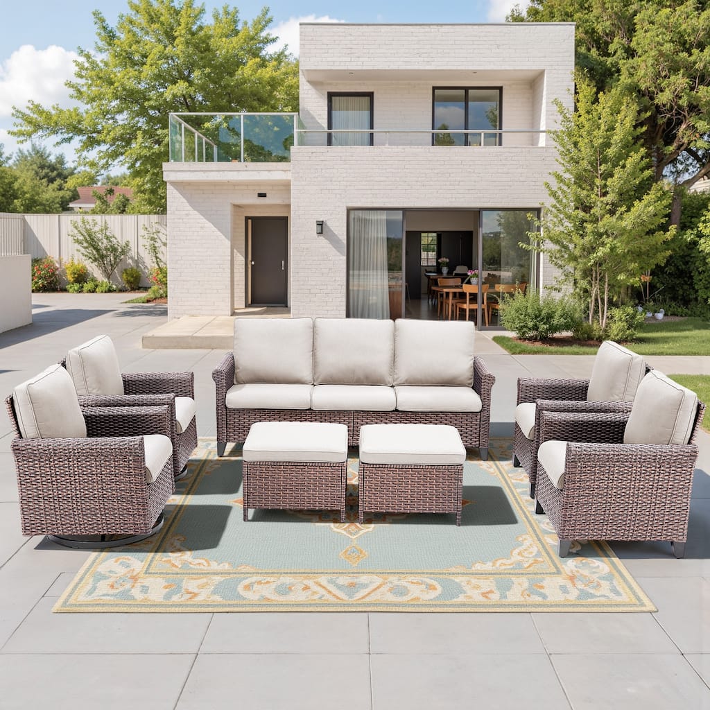 Pocassy Outdoor Sofa with Swivel Chairs Funiture Set