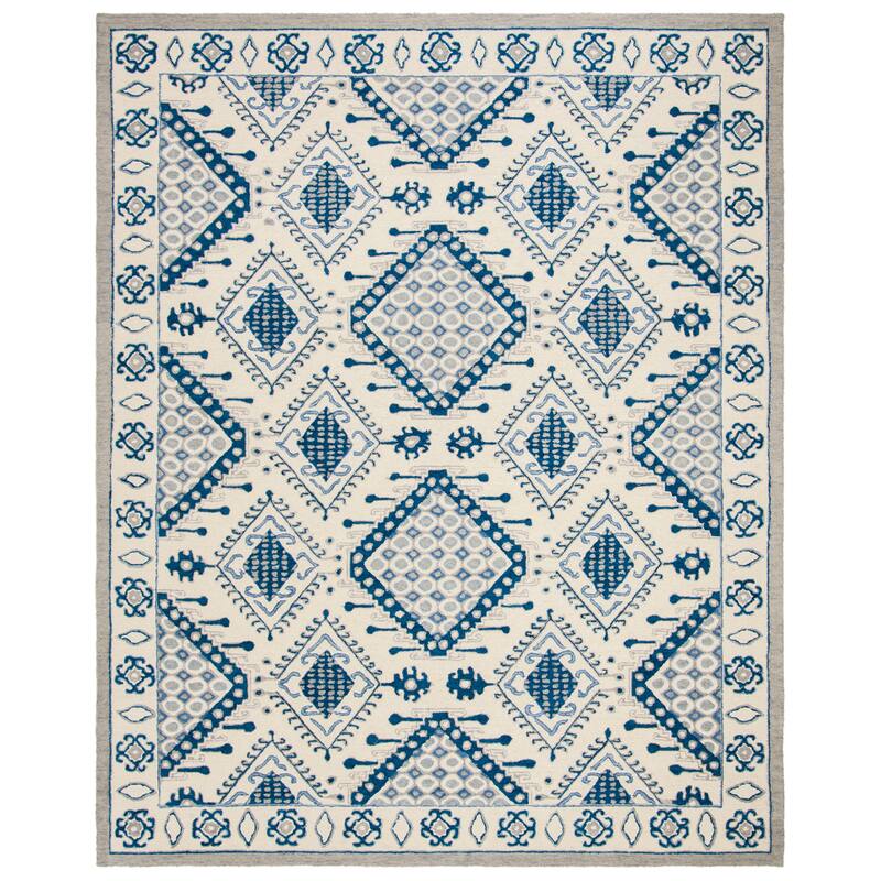 SAFAVIEH Handmade Micro-Loop Anouschka Wool Rug - 8' x 10' - Ivory/Blue