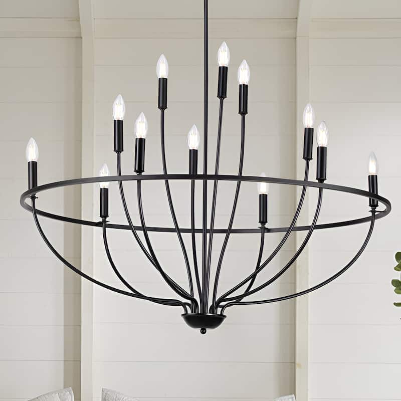 12-Light Metal Lotus Chandelier Graceful Curve Candlestick Ceiling Light