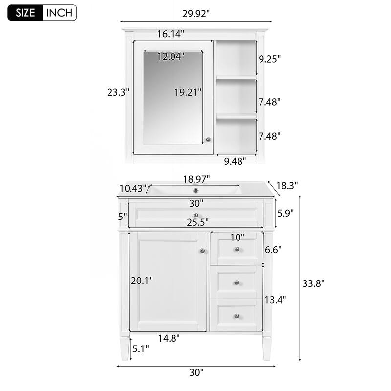 Modern Freestanding Bathroom Vanity with Multiple Storage Options and Stylish Mirror Cabinet