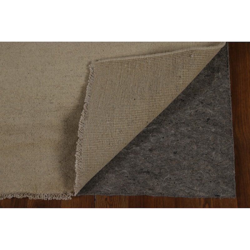 Modern Gabbeh Runner Rug Hand-Knotted Beige Solid Wool Carpet - 3'1" x 9'11"