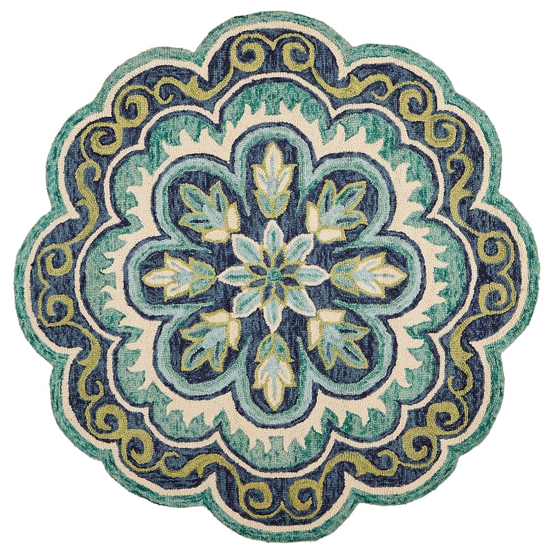 Hand Tufted Geometric Floral Area Rug - 5' Round