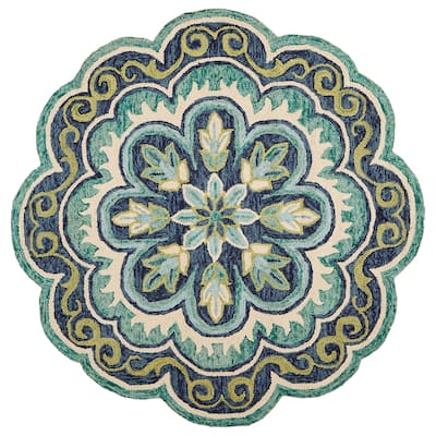 Hand Tufted Geometric Floral Area Rug - 5' Round