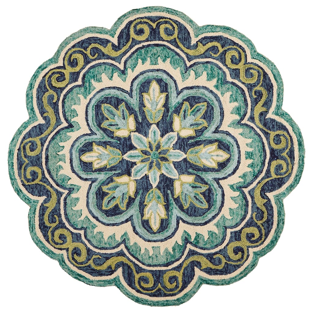 Hand Tufted Geometric Floral Area Rug - 5' Round