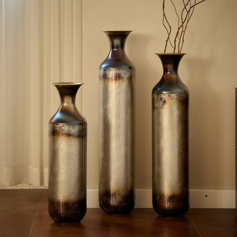 Droplet Shaped Home Decorated Floor Metal Vases (Set of 3)