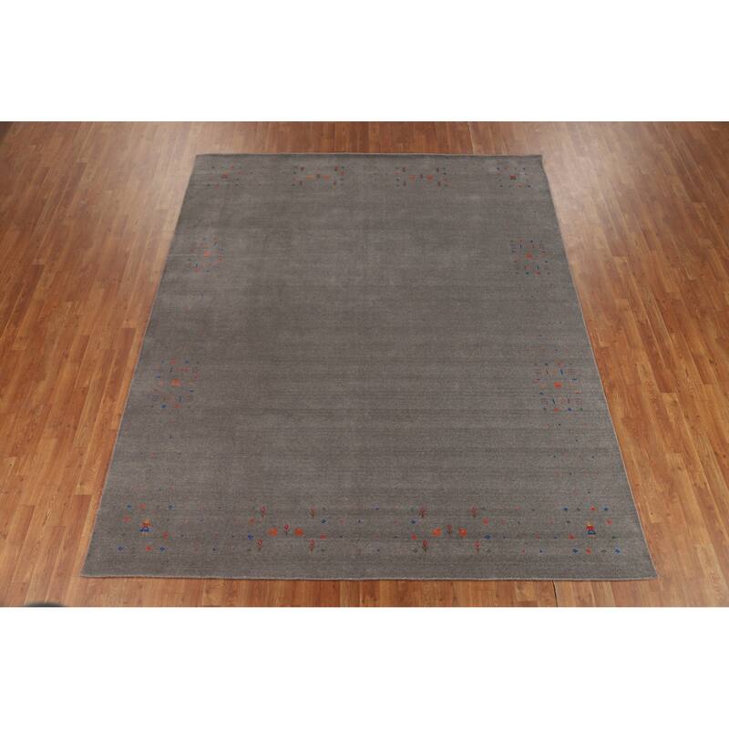 Gray Tribal Gabbeh Oriental Area Rug Handmade Wool Carpet - 8'1" x 9'8"
