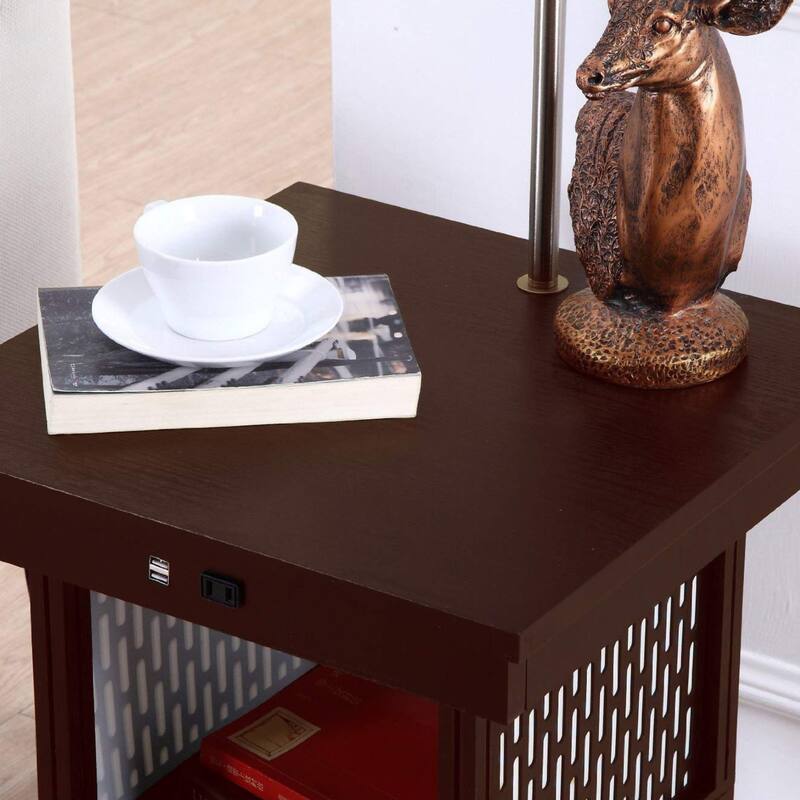 Brightech Madison 56 in. Havana Brown Mid-Century LED Bedside Table Lamp with Fabric Drum Shade and Built-In USB Port (2-Pack)