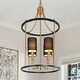preview thumbnail 3 of 10, Evaie Modern Farmhouse 4-light Candle Chandelier Dimmable with Black Fabric Shade - D13.5'' x H88''