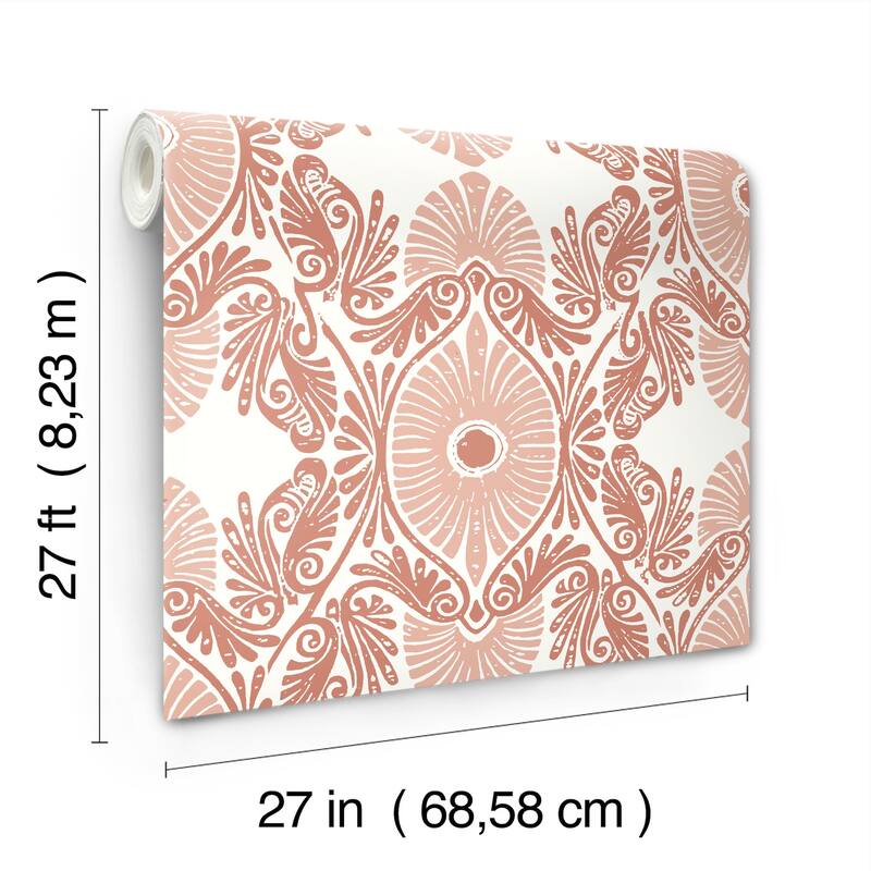 A-Street Prints Villa Raspberry Embellished Ogee Wallpaper