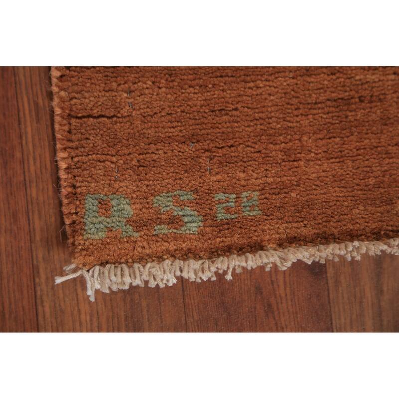 Modern Gabbeh Oriental Area Rug Hand-Knotted Solid Wool Carpet - 6'0" x 8'10"