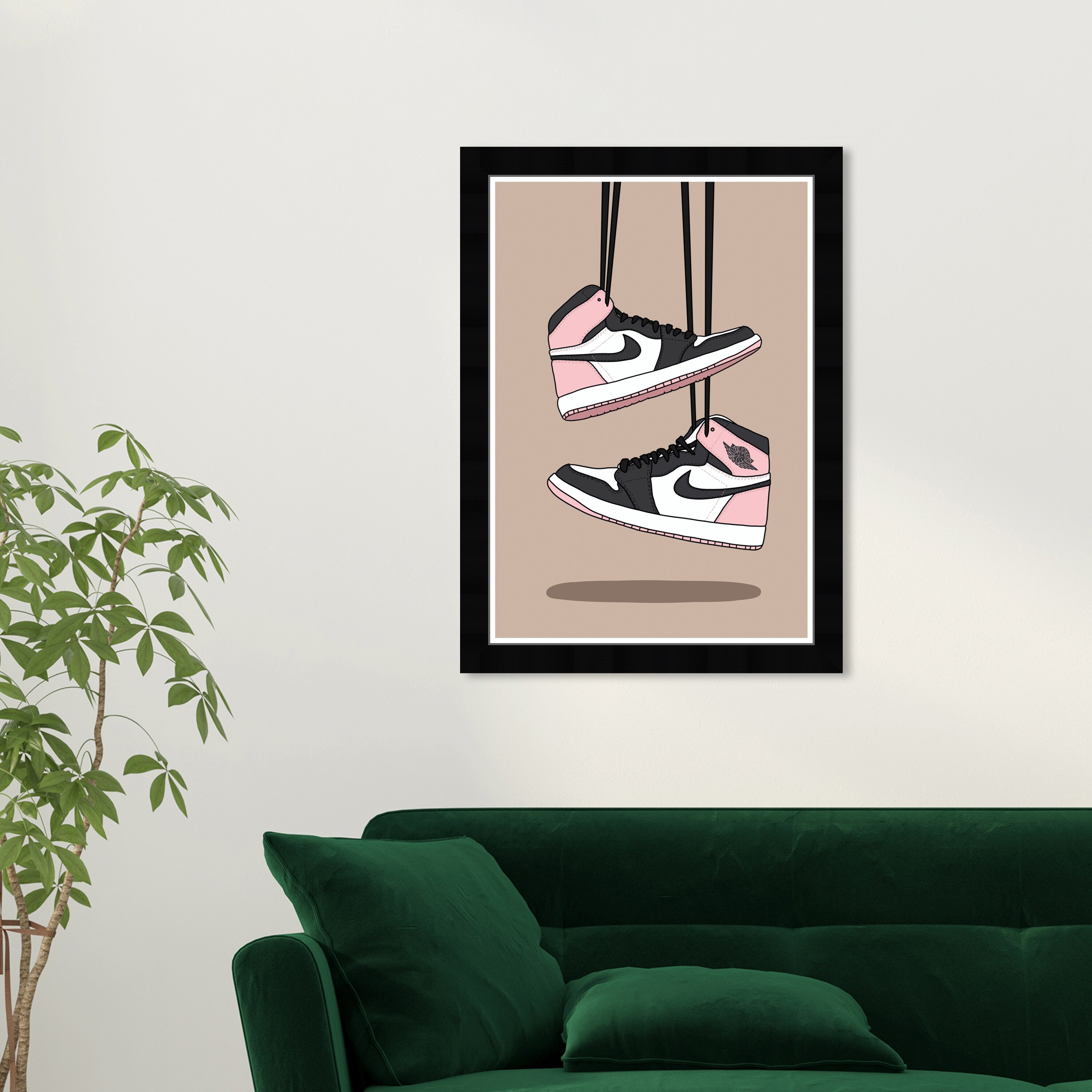 Wynwood Studio 'Hanging Up My Sneakers' Fashion and Glam Wall Art Framed  Print Shoes - Pink, White