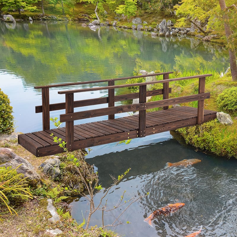 Wooden Garden Bridge with Safety Rails Backyard Footbridge