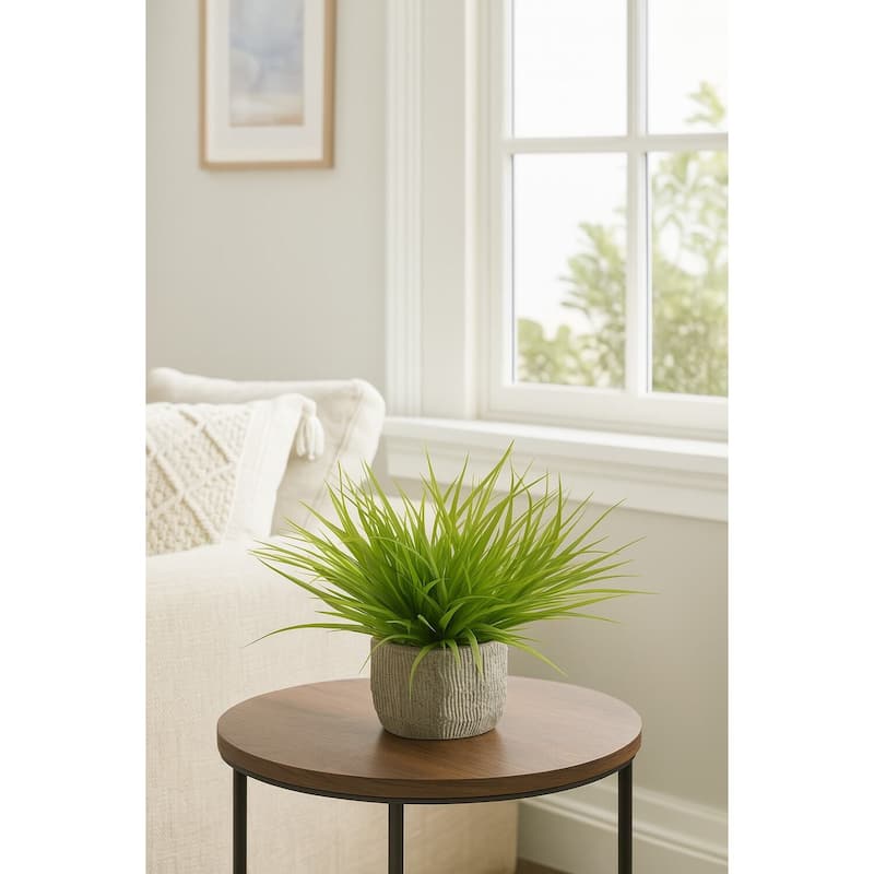 HomeStock Wild Grass in Concrete Bowl - Neutral Faux Plant for Minimalist or Industrial Spaces - 16