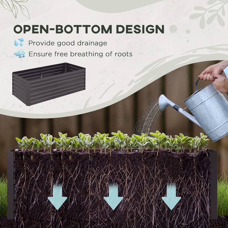 Countryside Style Garden Bed with Metal Planter Box Open Bottom, for Vegetables Flowers and Herbs, Dark Brown - 8' x 10'