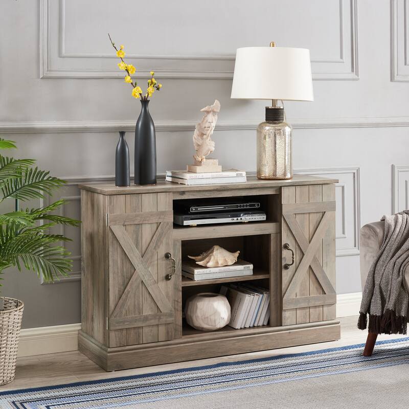 Retro TV Stand Farmhouse Classic Media TV Stand Antique Entertainment for TV up to 50" with Open and Closed Storage Space - Gray Wash