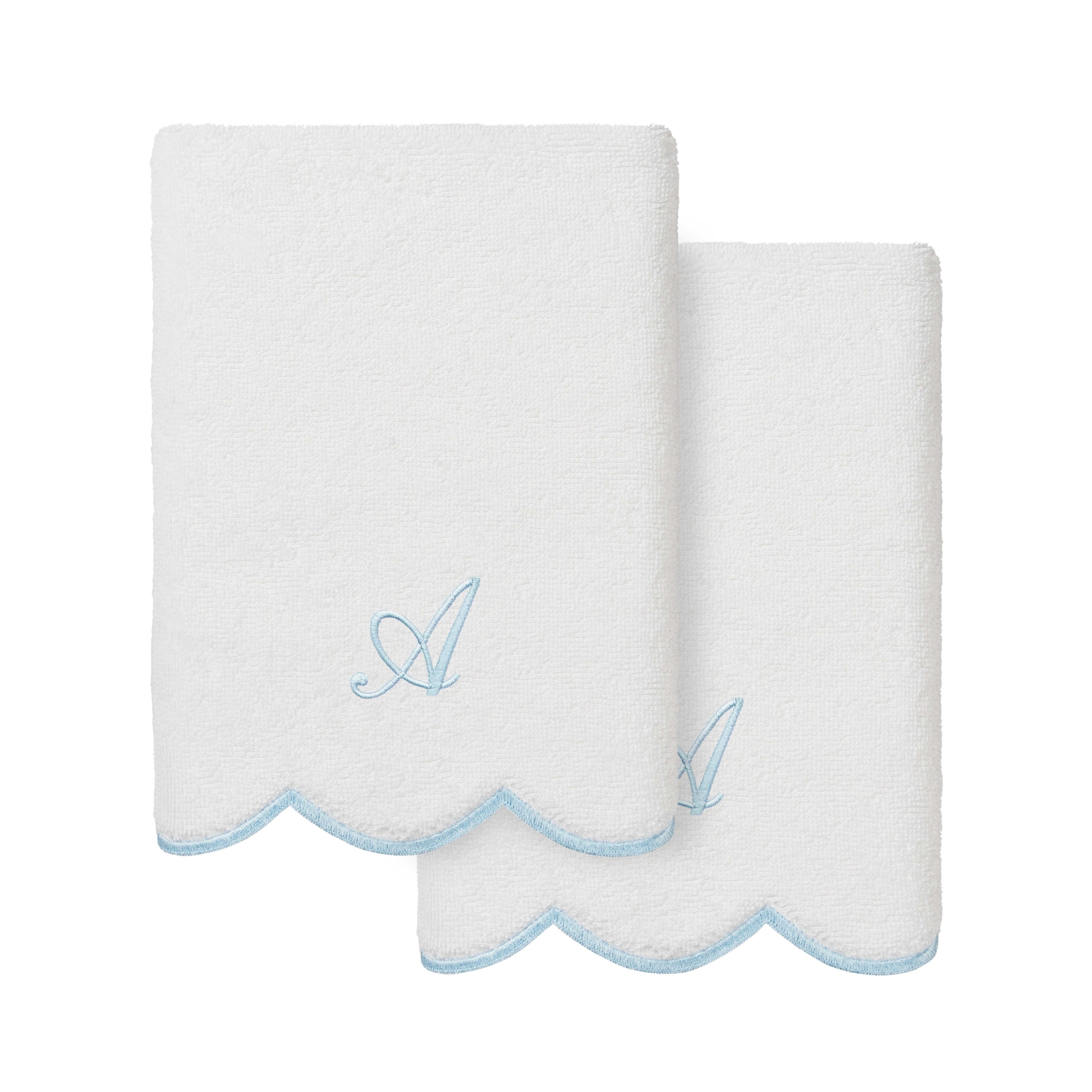 Authentic Hotel and Spa 100% Turkish Cotton Blue ADORNIA Scallop Personalized 2 Piece Hand Towel Set - 2 Hand Towels