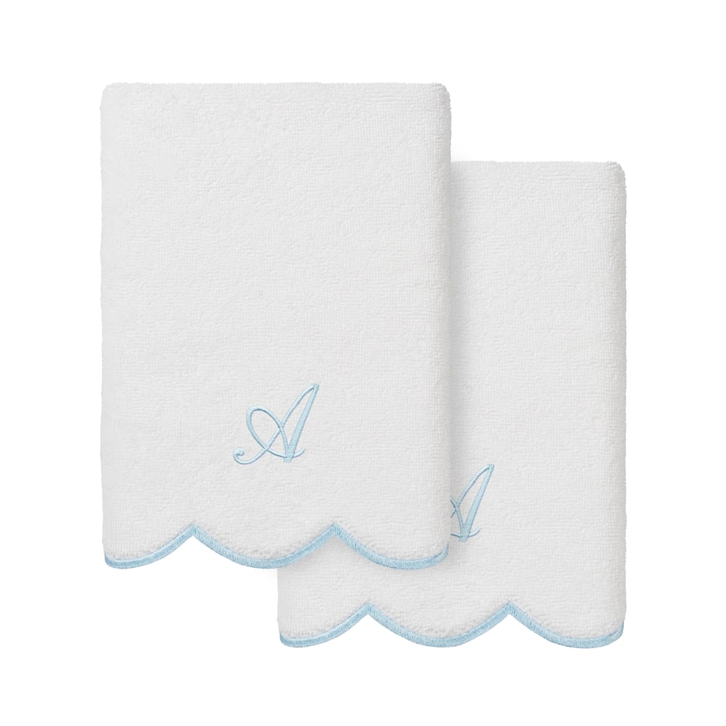 Authentic Hotel and Spa 100% Turkish Cotton Blue ADORNIA Scallop Personalized 2 Piece Hand Towel Set - 2 Hand Towels