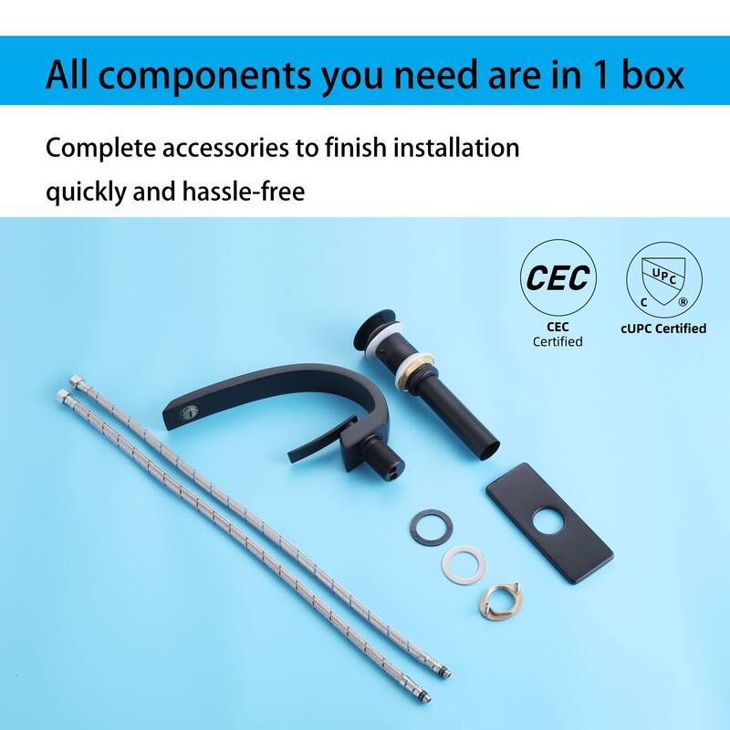 Modland C-Shaped Single Hole Bathroom Faucet, 500K Cycle CUPC Certified, 6-Inch Cover Plate, Black / Gold / Nickel / Chrome