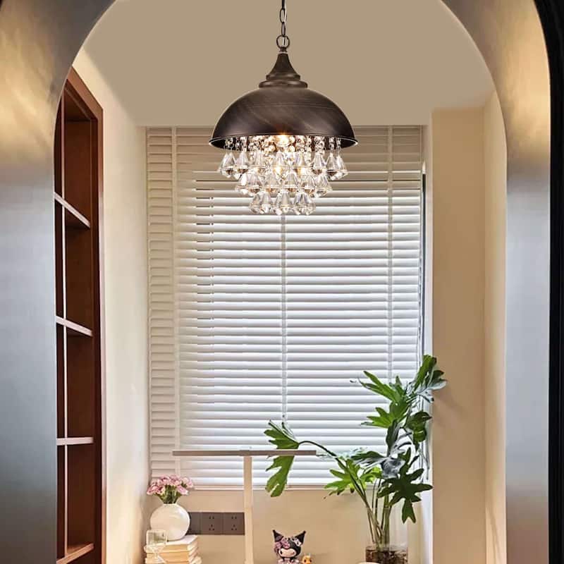 Visalia Antique Black Single Light Crystal Pendant Chandelier
