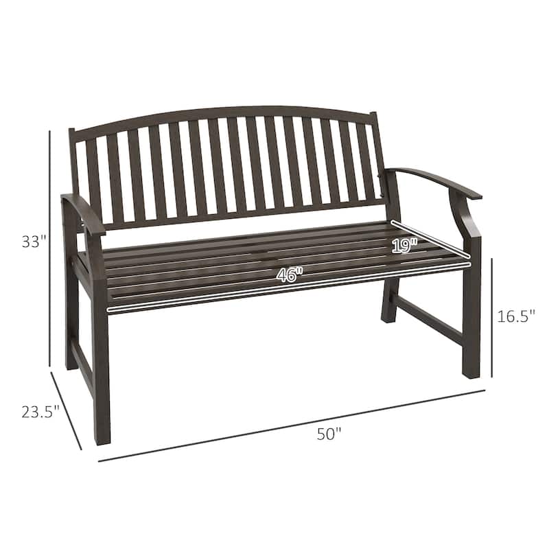 Outsunny 46" Outdoor Garden Bench, Metal Bench, Wood Look Slatted Frame Furniture for Patio