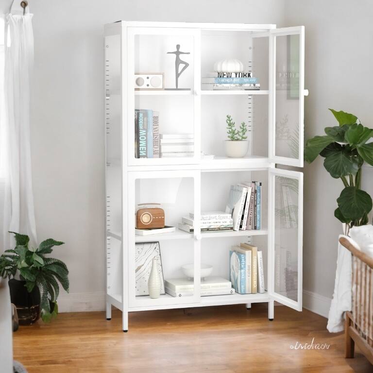 Elegant 59" Glass Door Storage Cabinet with Adjustable Shelves