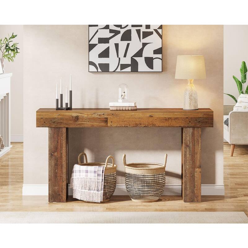 63" Extra Long Farmhouse Console Table, Rustic Mix Brown