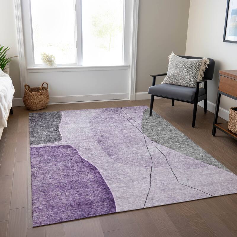 Machine Washable Indoor/ Outdoor Chantille Modern Abstract Rug - Purple - 9' x 12'