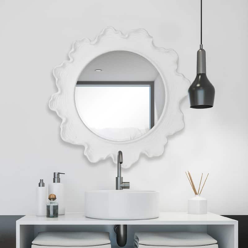 Sea Coral Round Wall Mirror - 34" - White