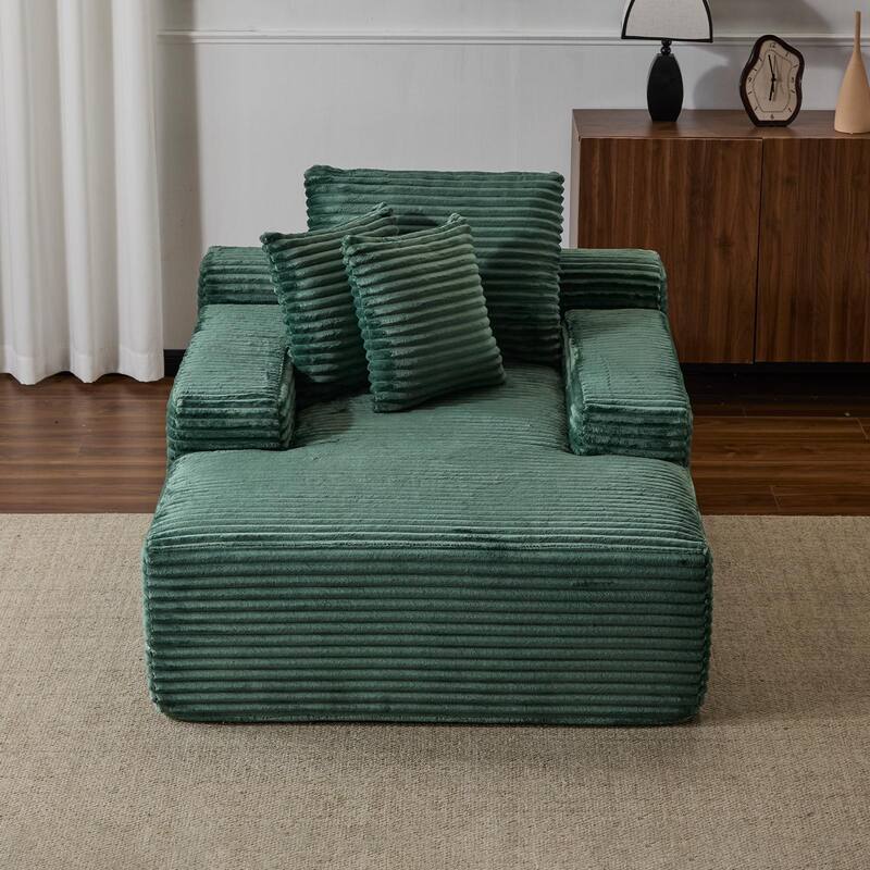 Oversized Chaise Lounge Chair, Modern Plush Corduroy Upholstered Sleeper Sofa Daybed, Green, No Assembly Required