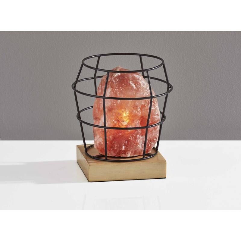 Himalayan Salt Table Lamp With Black Wire Basket - 7 x 7 x 8