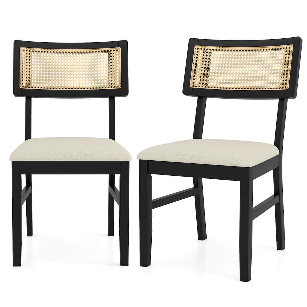 Costway Rattan Dining Chairs Set of 2/4 with Padded Seat, Rubber Wood